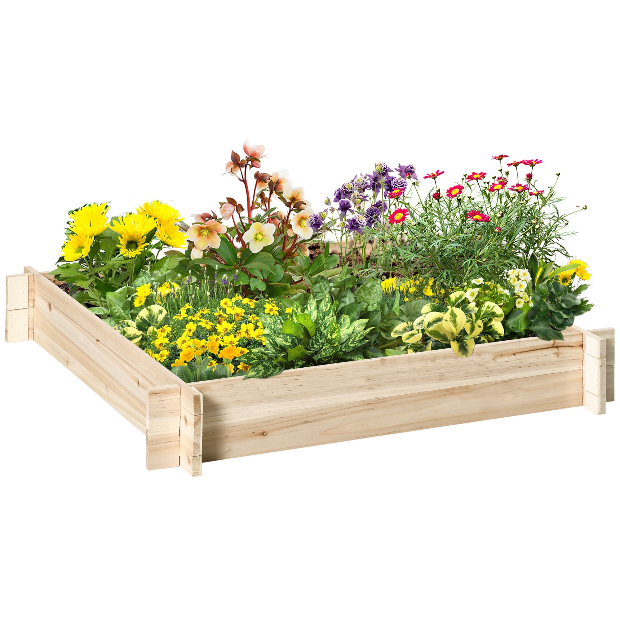 Outsunny Huerto Urbano Arriate de Madera de Jardín Cuadrada Jardinera Macetero para Cultivos Plantas Flores Hierbas Terraza 100x100x16 cm Natural