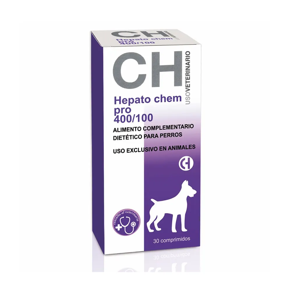 Hepato Chem Pro 400/100 30 comprimidos suplemento veterinario avanzado formulado para proteger y regenerar el hígado para perros Chemica lbérica