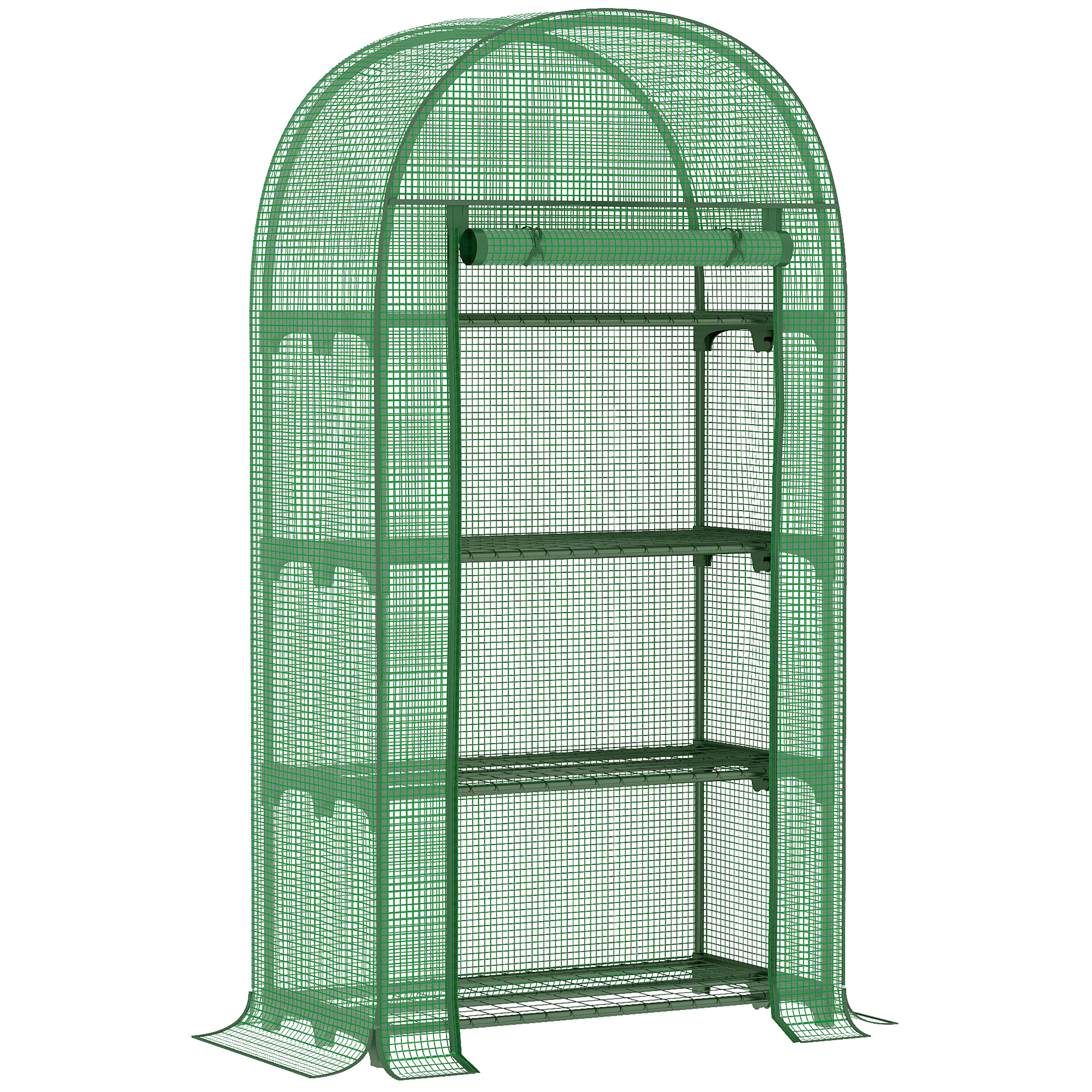 Outsunny Invernadero de Jardín con 4 Estantes Metálicos Puerta Enrollable y Cubierta de PE Vivero Casero de Terraza para Cultivo Plantas Flores