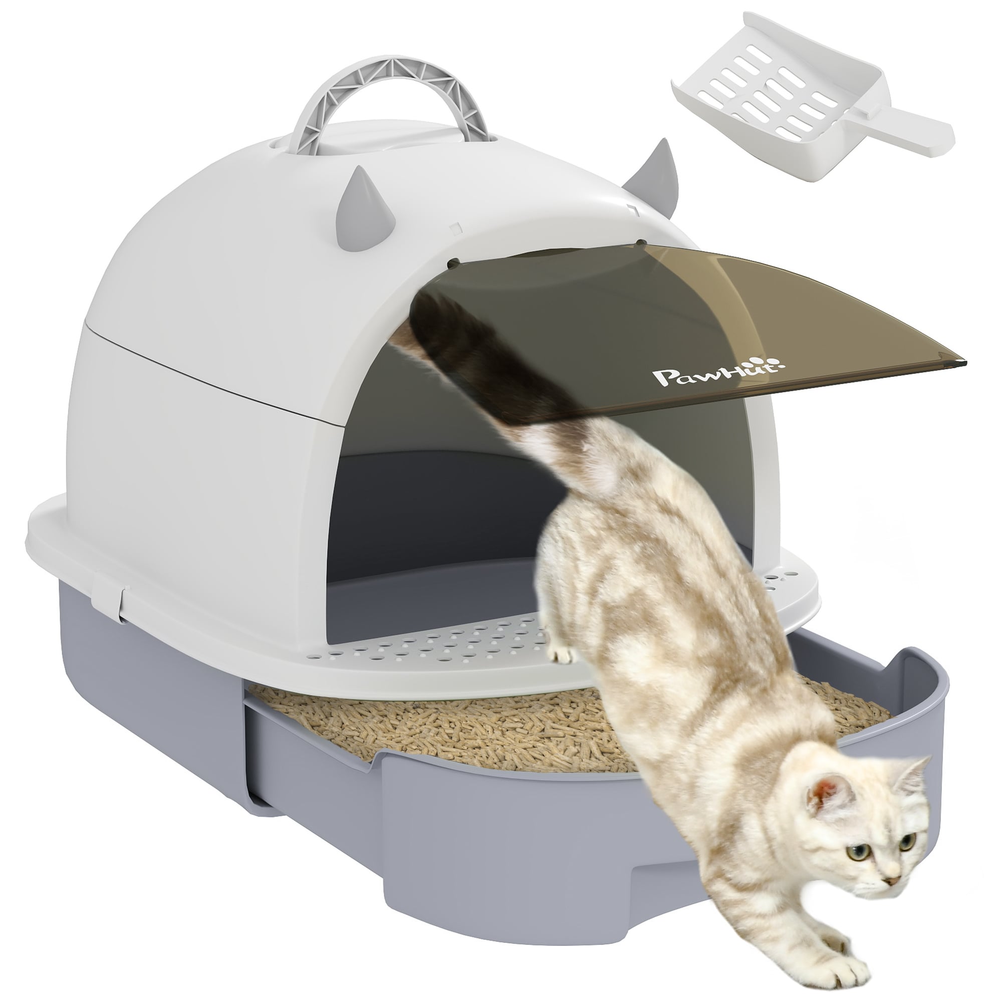 PawHut Arenero para Gatos Blanco y Gris