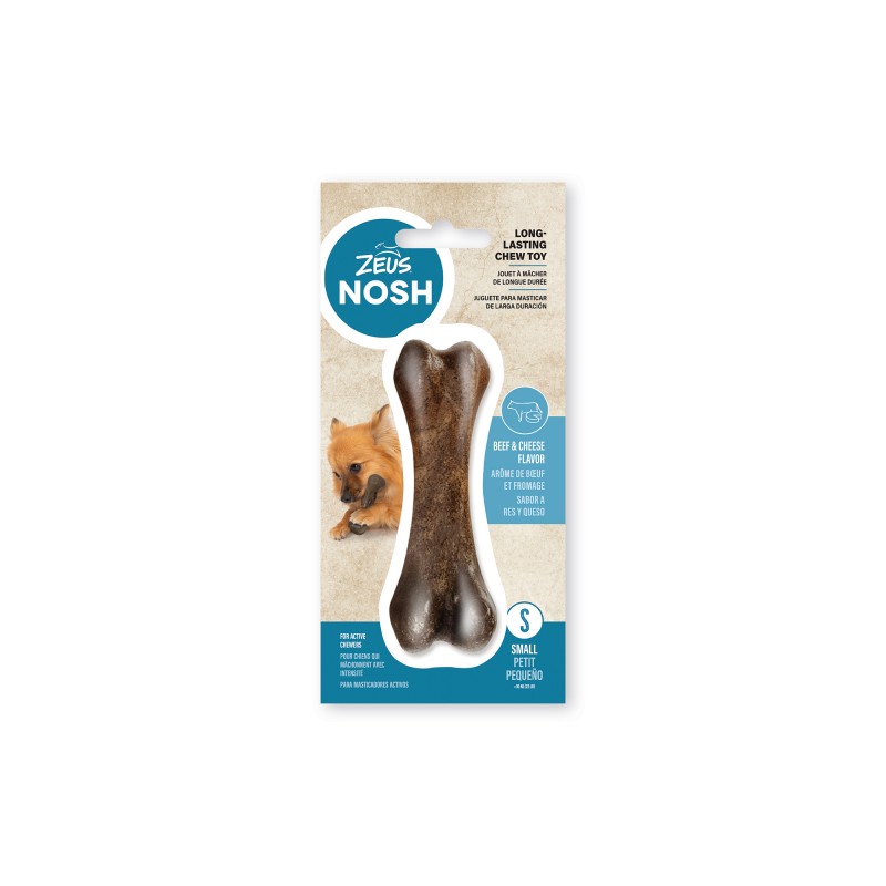 Juguete mordedor para perros Zeus Nosh Strong, Hueso, Carne y Queso , 18cm