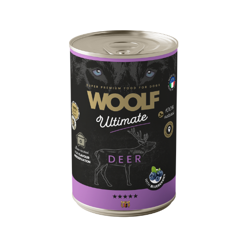 Bandeja 6 Latas Paté para Perro – Woolf Ultimate Húmedo Ciervo 400gr