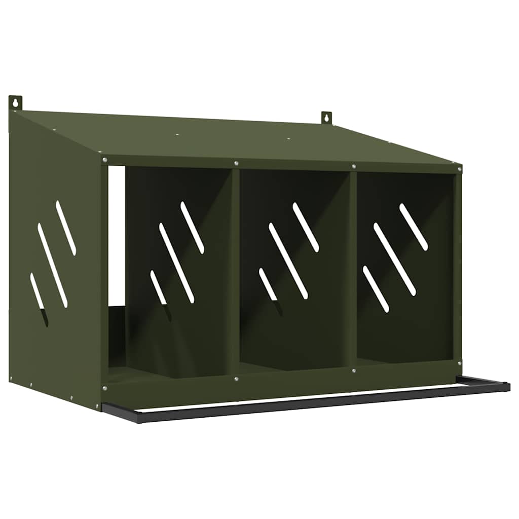 vidaXL Nido para gallinas con 3 compartimentos de metal verde oliva