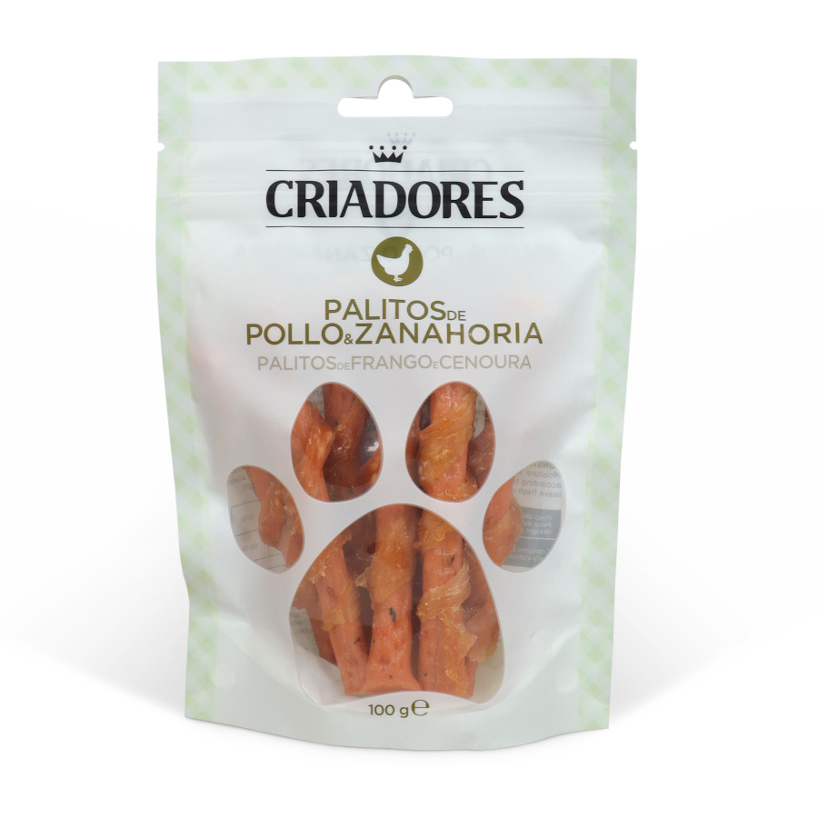 6 bolsitas x 100 g Criadores Palitos de Pollo y Zanahoria snack para perros ¡Pack ahorro!