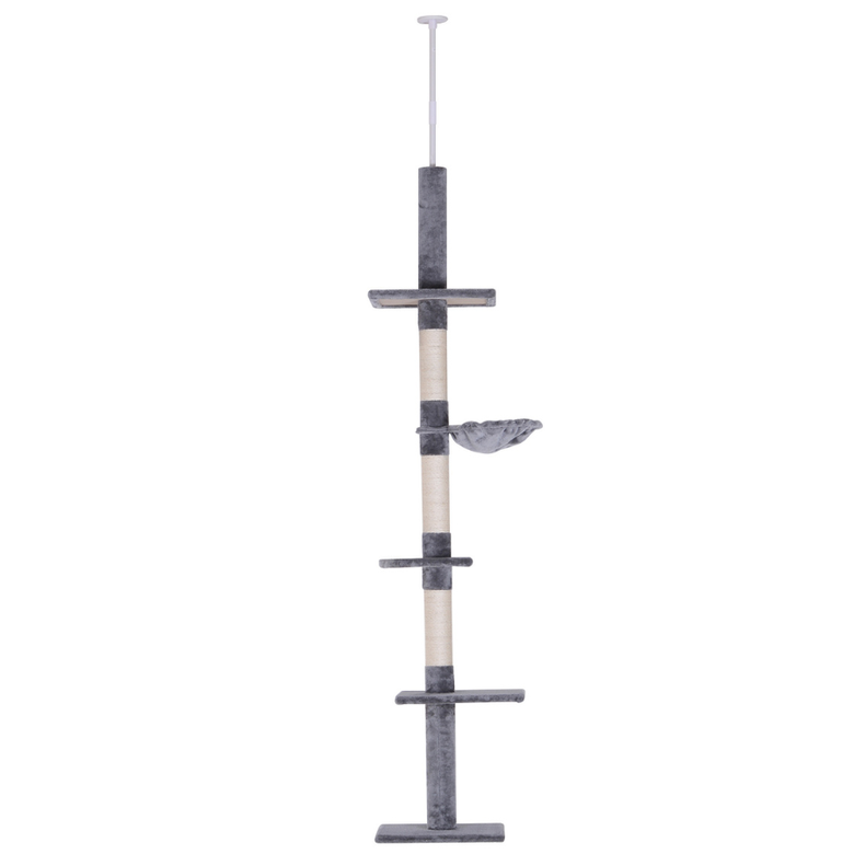 PawHut árbol rascador fijado al techo ajustable 5 niveles beige y gris