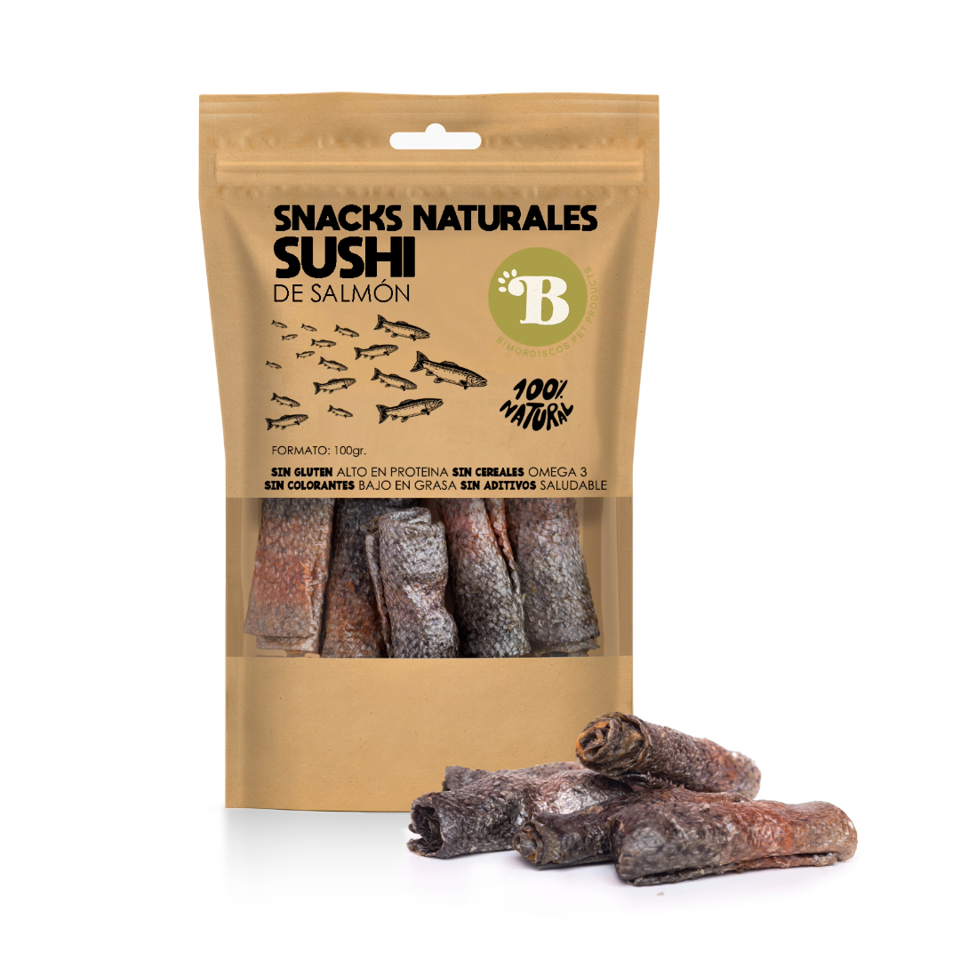 BIMORDISCOS Snack de Sushi de Salmón para Perros y Gatos – 100g