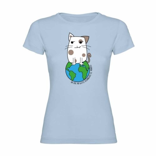 Camiseta mujer "Un día mi gato dominará el mundo" color Azul, , large image number null
