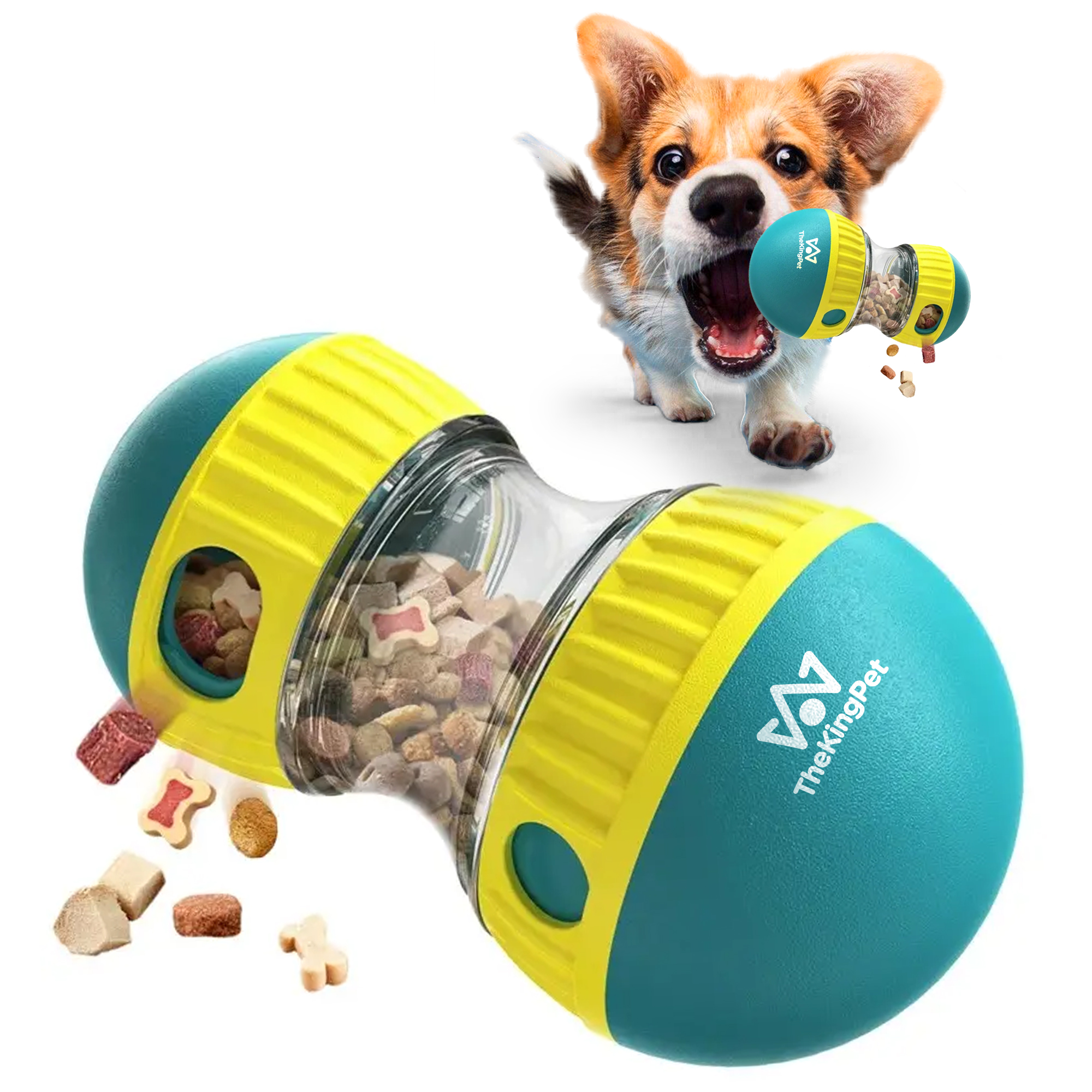 TheKingPet Bola con Fugas – Juguete Interactivo con chuches y premios