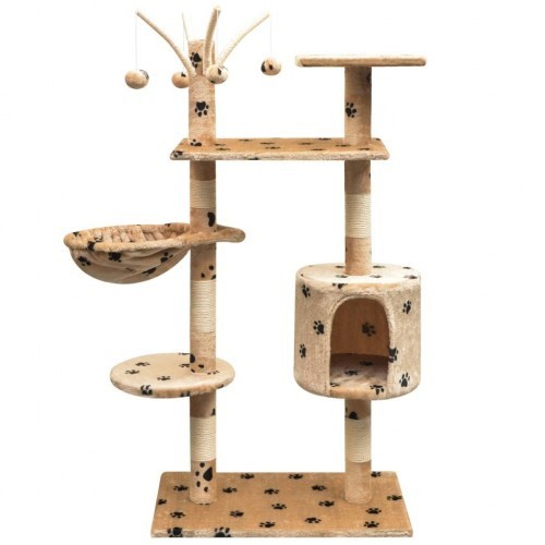 Rascador con poste rascador para gatos color Gris huellas