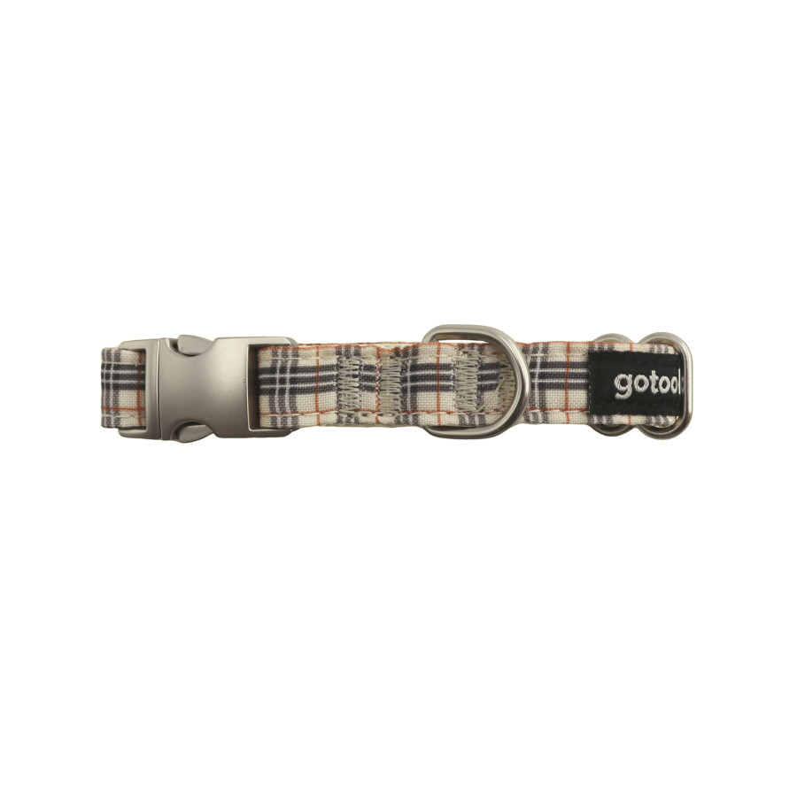Gotoo Collar estampado tartán marrón para perros