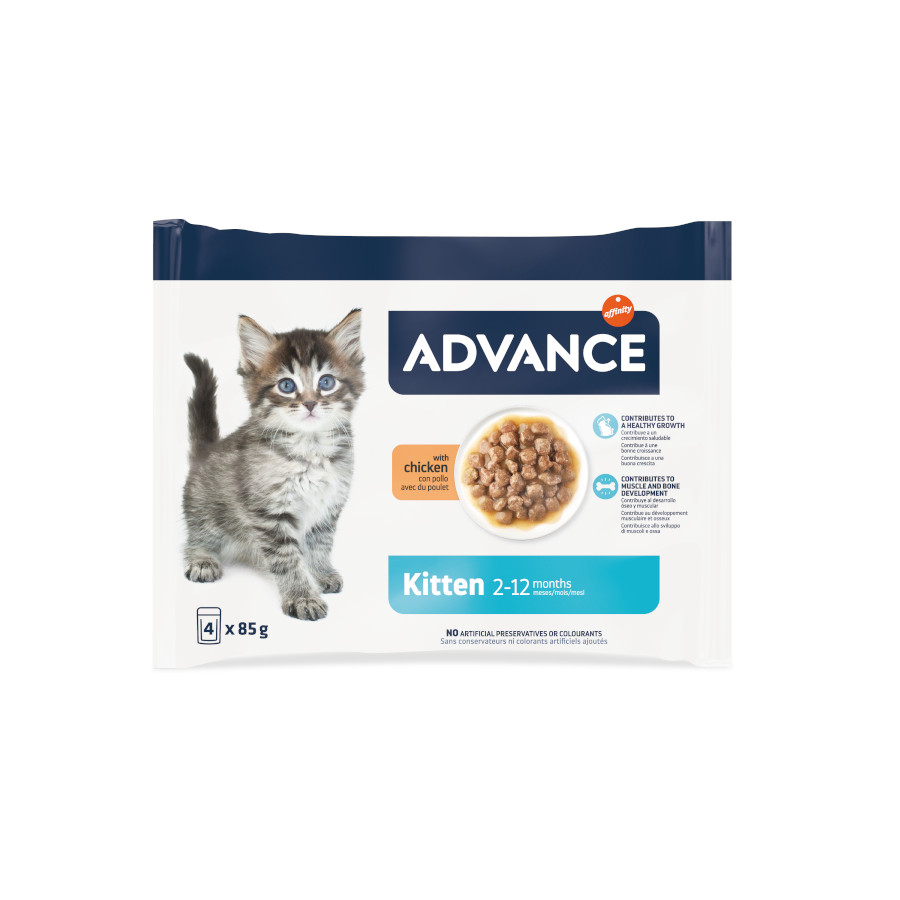 4 sobres x 85 g Advance Kitten Pollo en salsa sobre para gatos ¡Pack ahorro!