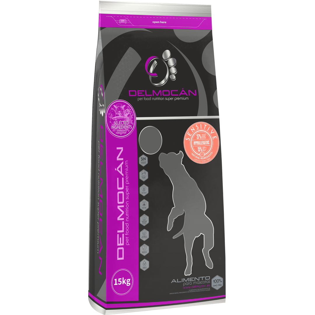 Pienso natural para perros DELMOCÁN SENSITIVE - Salmón, frutas y verduras