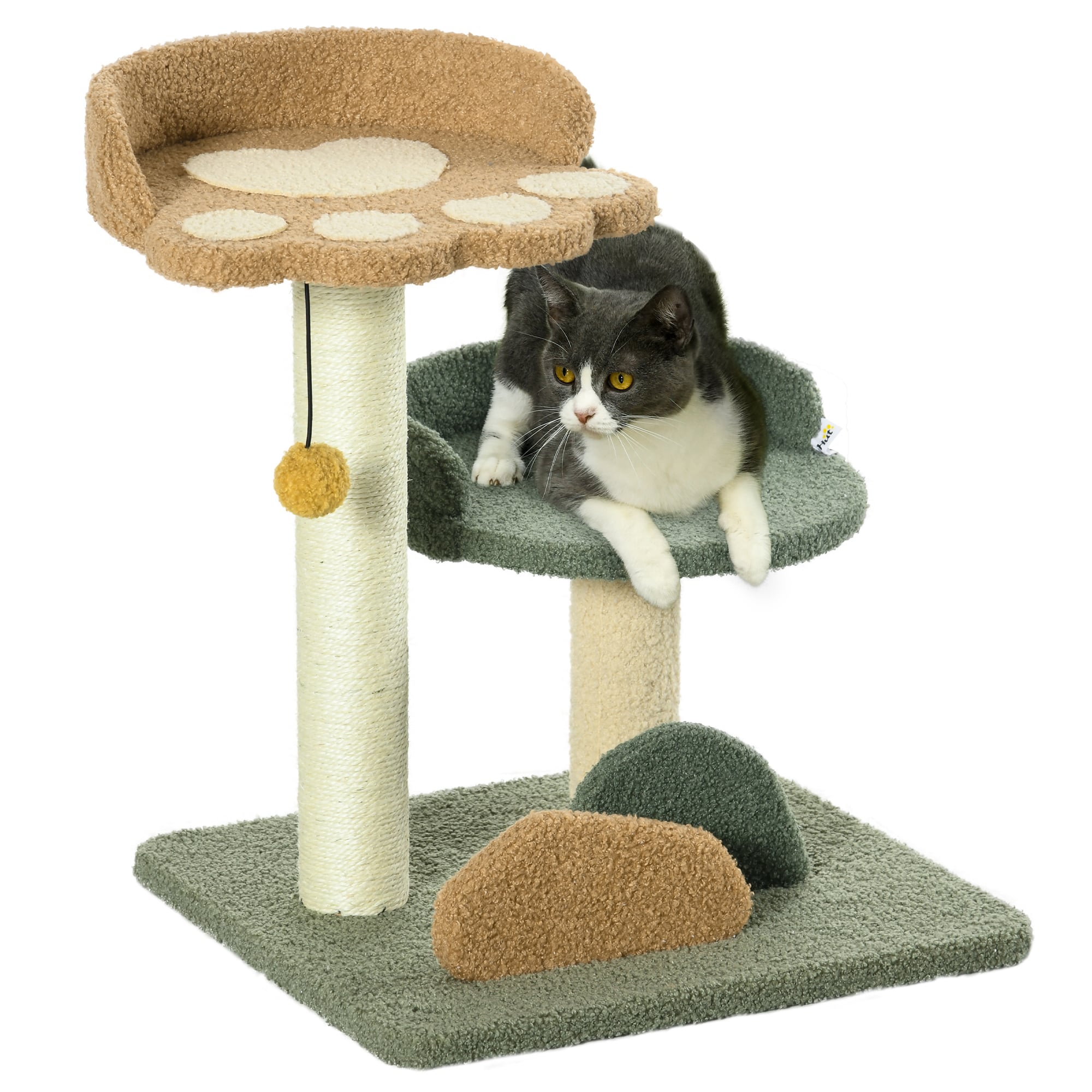 PawHut Árbol Rascador para Gatos Pequeño de 52 cm Torre para Gatos Centro de Actividades para Gatitos con Cama Poste de Sisal y Bola Colgante 43x39x52