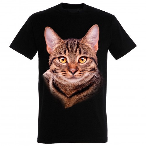 Camiseta unisex negra con estampado de gato europeo, , large image number null