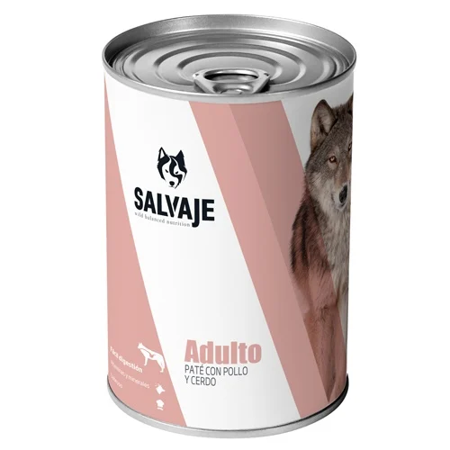 Salvaje Adulto Pollo y Cerdo en paté lata para perros