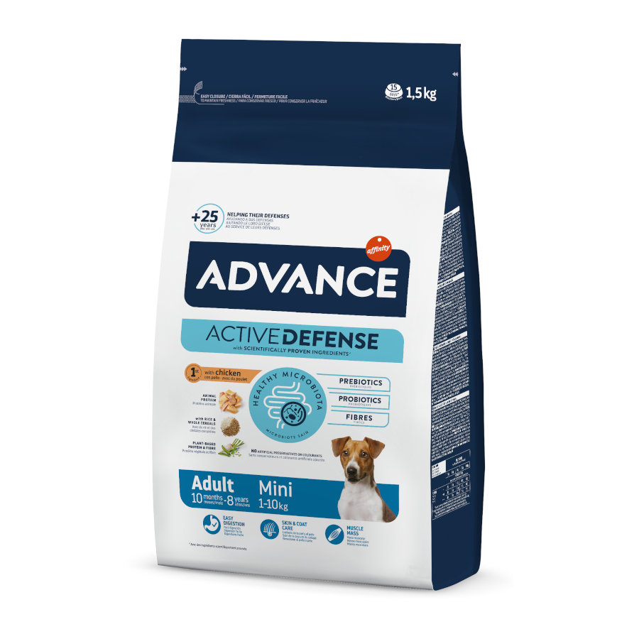 1.5 kg Advance Active Defense Mini Adult Pollo y Arroz pienso para perros
