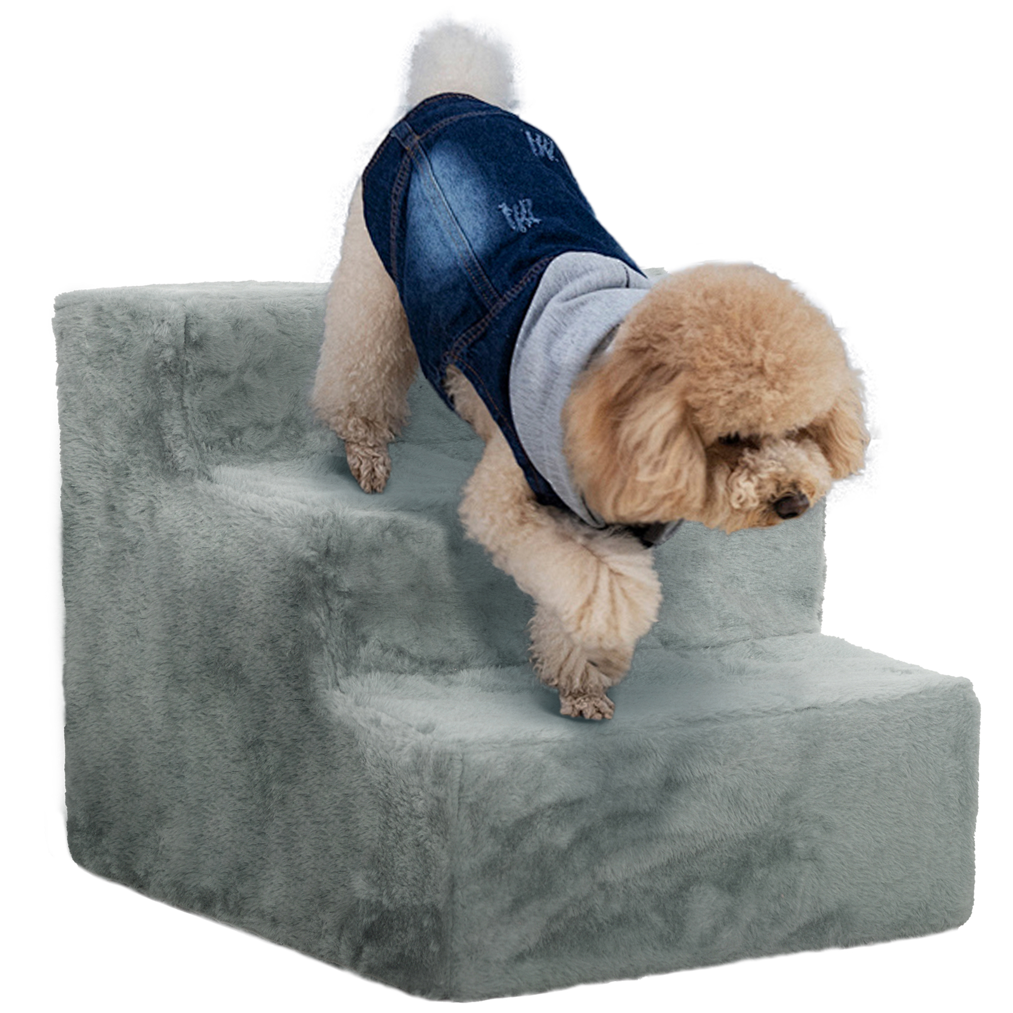 PawHut Escalera para Perros de 3 Peldaños con Funda Extraíble y Lavable Escalera para Mascotas Mayores Perros Pequeños Gatos para Cama Sofá 46x35x35