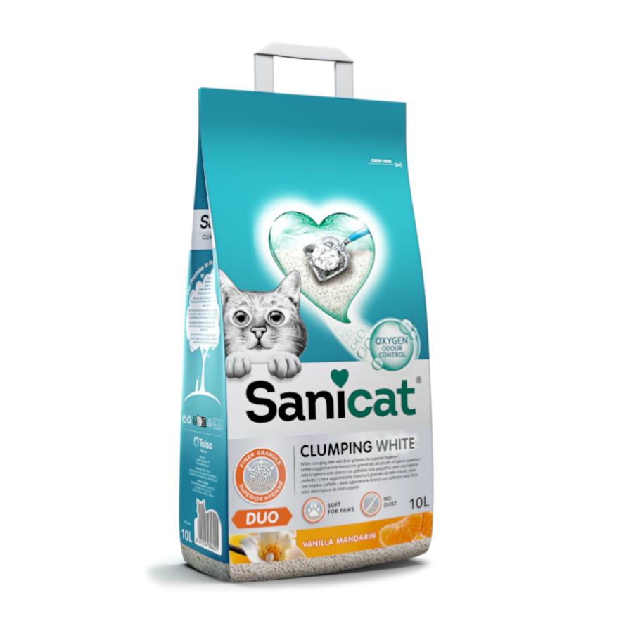 10 L Sanicat Clumping White Duo Arena Aglomerante para gatos