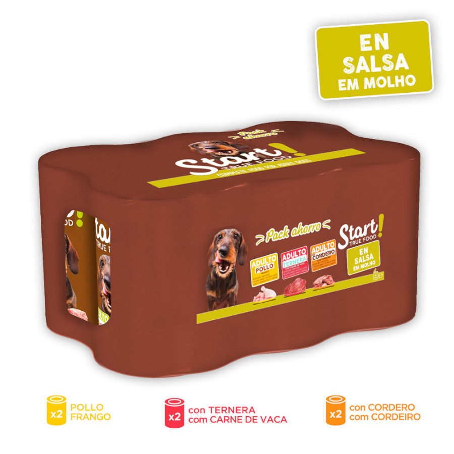 24 latas x 400 g Start! Adult Pollo, Ternera y Cordero en Salsa lata para perros ¡Pack Ahorro!