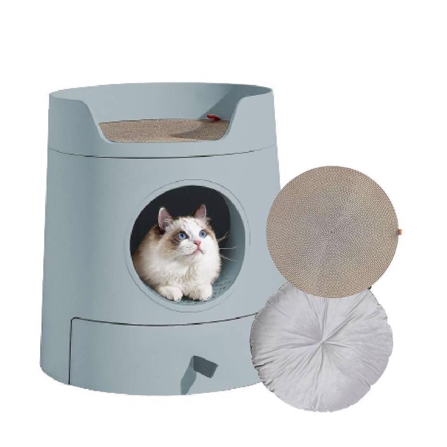 Arenero Semicerrado XL CASTELO — 4 en 1 con Rascador, Cama y Pala