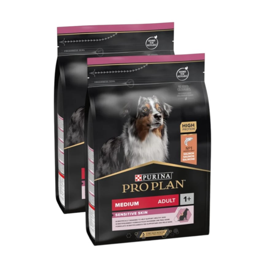 2 x 14 kg Pro Plan Adult Medium Sensitive Skin Salmón pienso para perros ¡Pack ahorro!