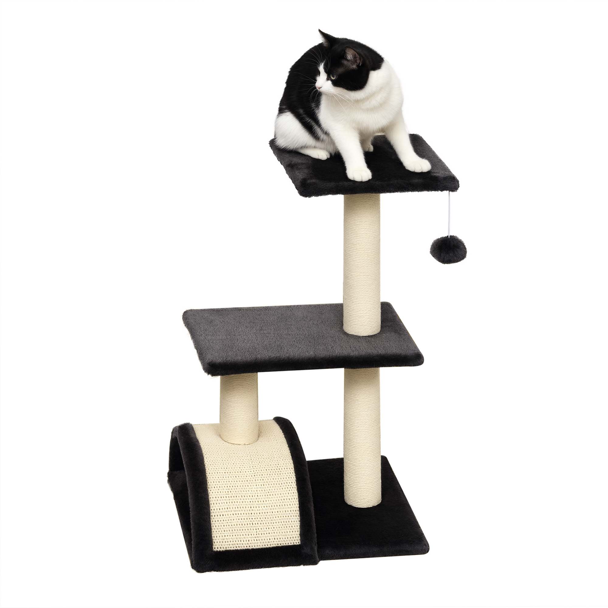 PawHut Rascador para Gatos Altura 72 cm Árbol para Gatos Torre de Escalada con Postes de Sisal Tablero para Rascar Plataformas y Bola Colgante Gris