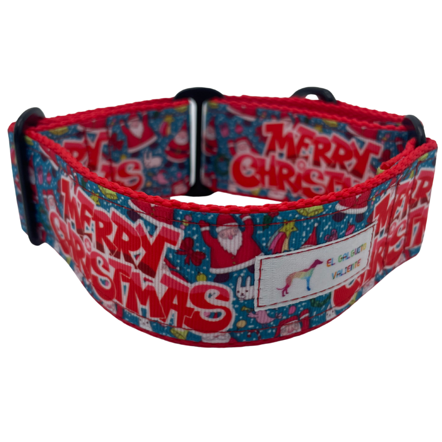 EGV – Collar Martingale Navidad 4 cm ancho, Collar galgo hecho a mano en España (Merry Christmas)