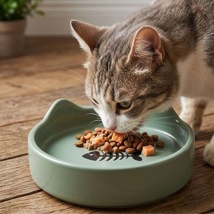 Leeby Comedero de Cerámica Azul con Orejitas para gatos