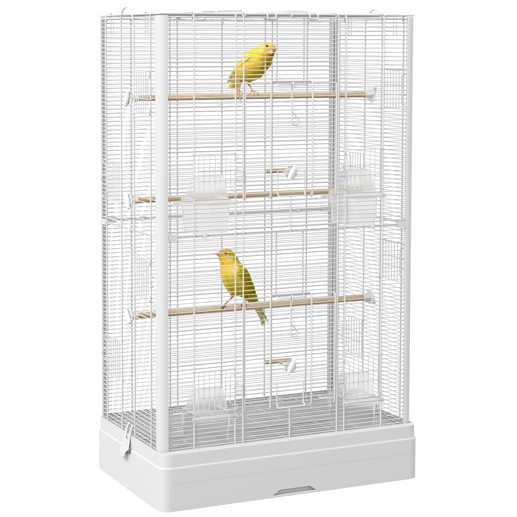 PawHut Jaula para Pájaros 61x36,5x98 cm Pajarera con Puertas Perchas Bandeja Extraíble Cajas de Comidas y Asas Jaula para Ninfas Periquitos Pinzones