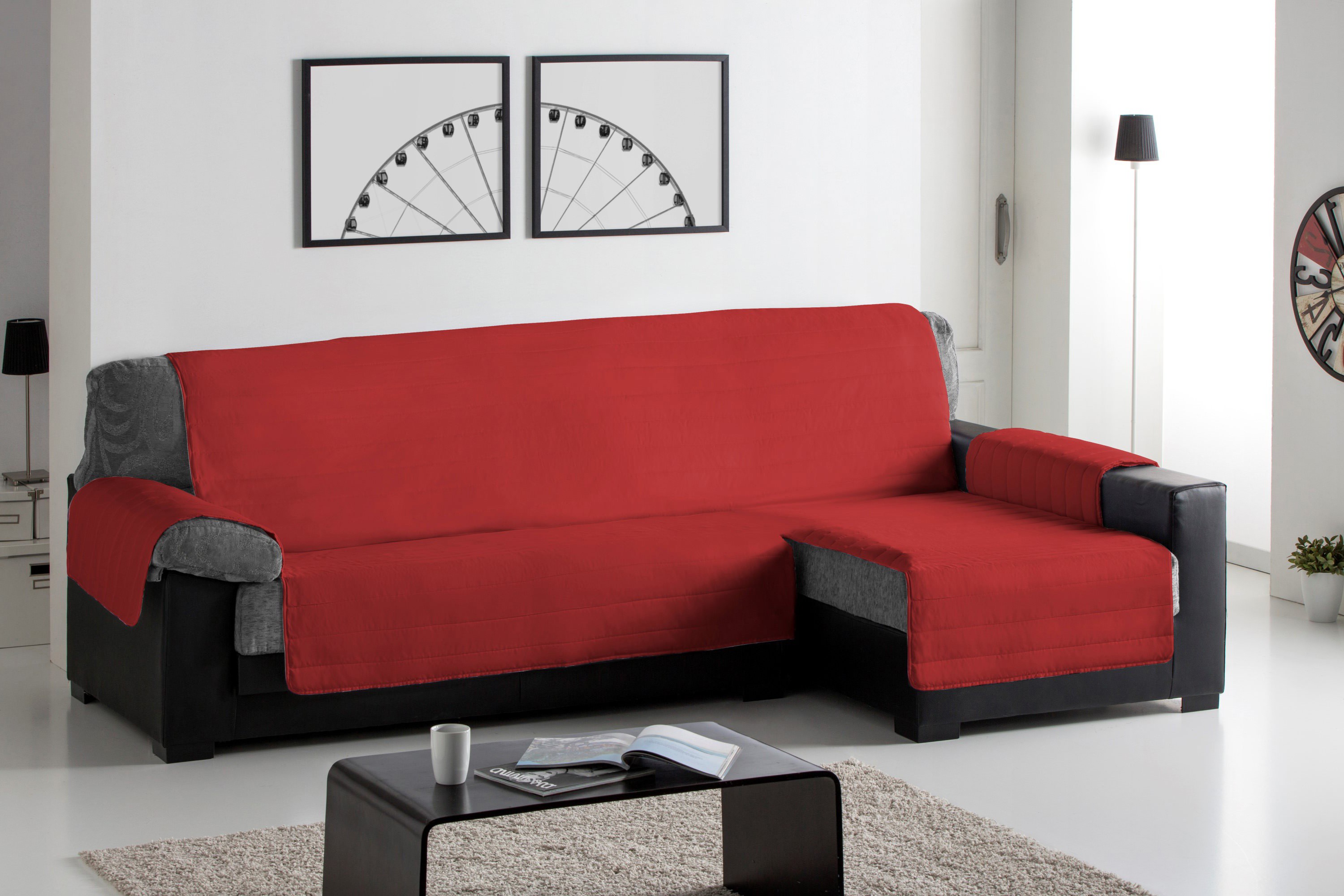 Cubre Sofa Acolchado Chaise Longue Derecho color Granate, , large image number null