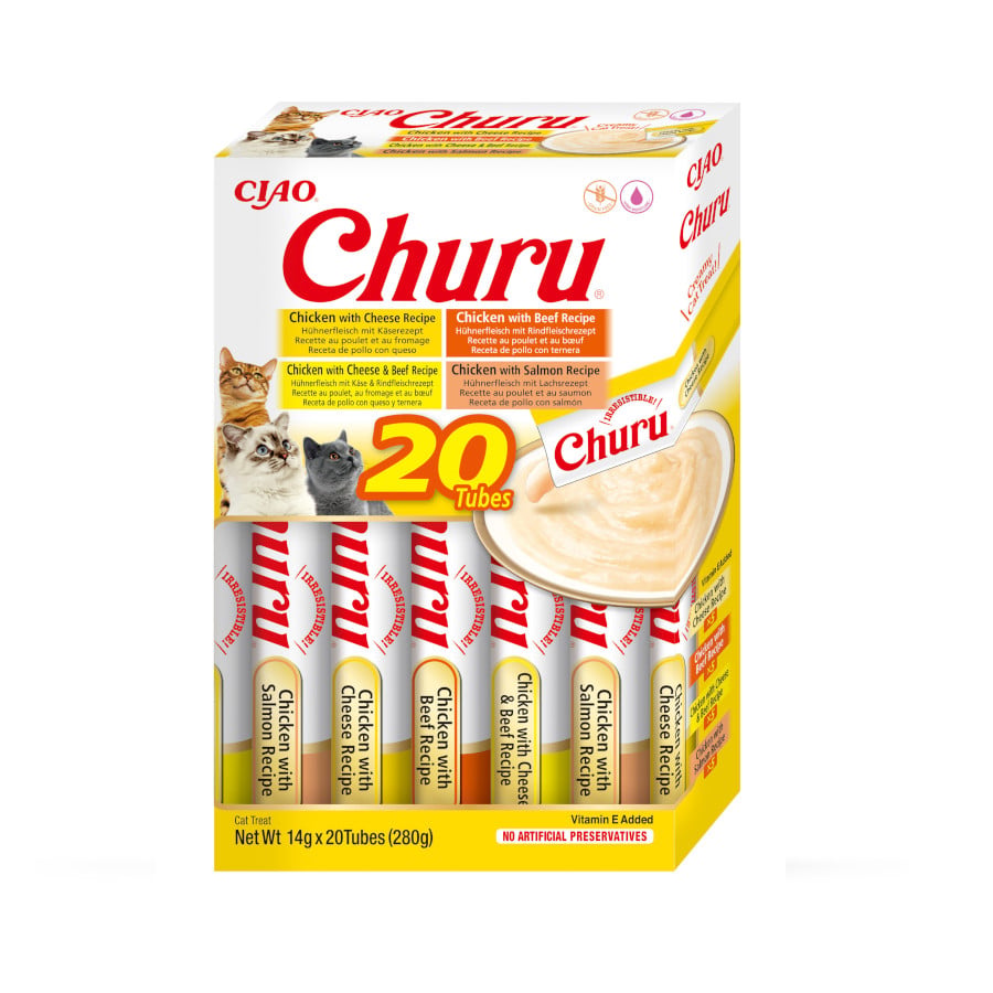 20 sobres x 14 g Churu Variedades de Pollo con Ternera Snack Líquido para gatos