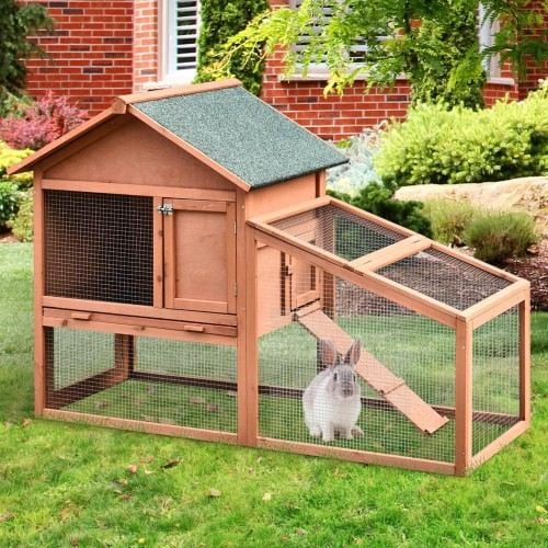 PawHut Casa para conejos de madera y tela asfáltica color Marrón