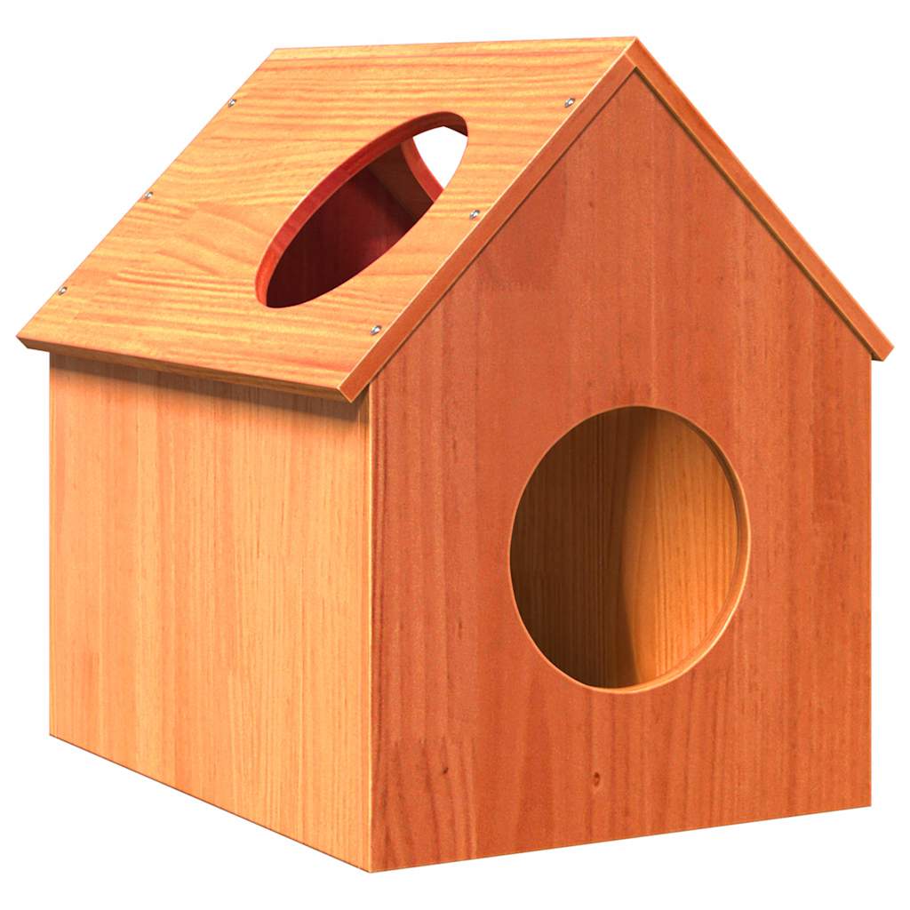 vidaXL Casa para gatos cera marrón 41x50x50 cm madera maciza pino
