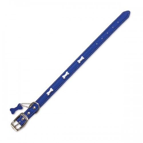 Collar de piel con huesitos para perros color Azul