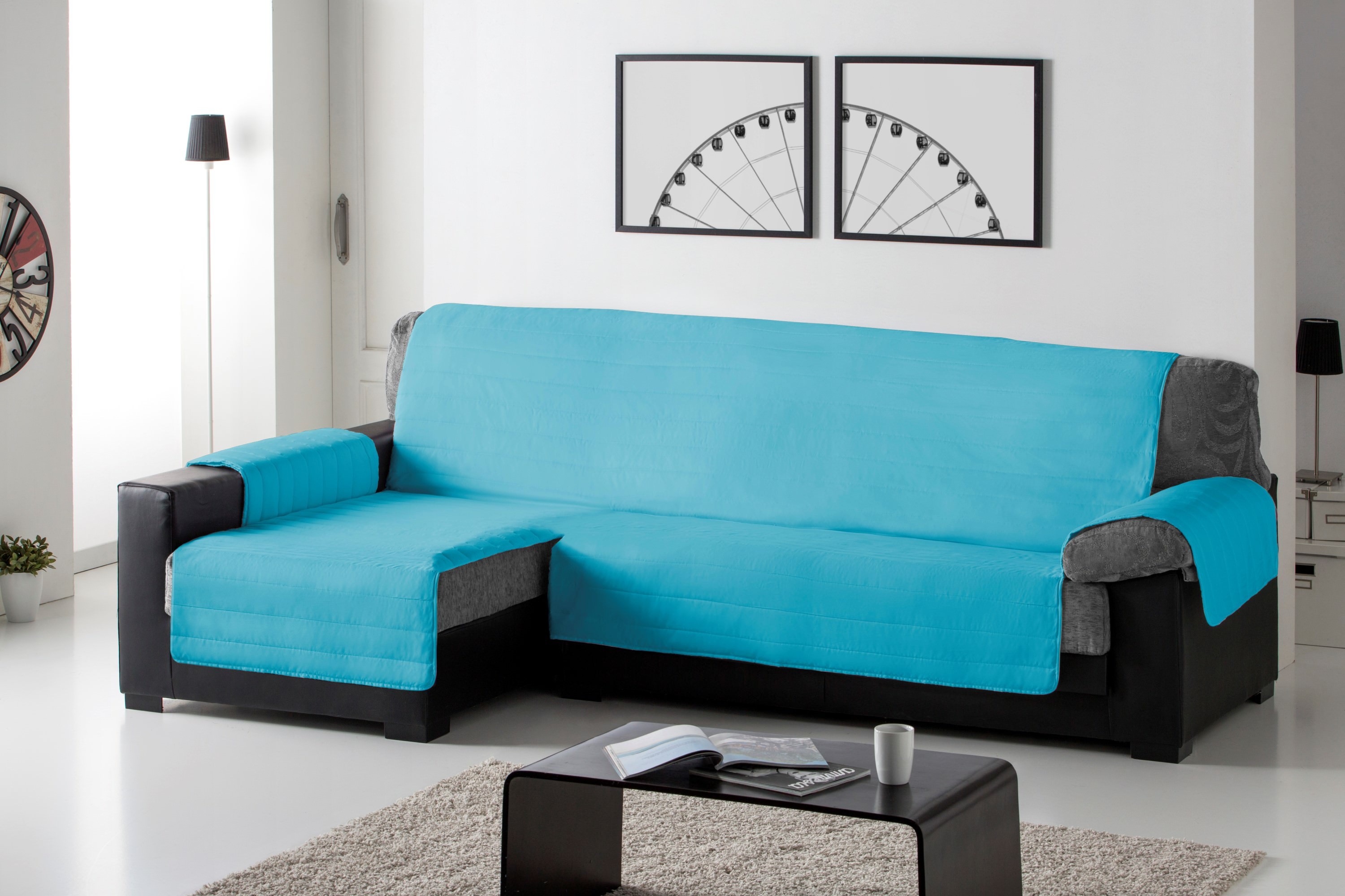 Cubre Sofa Acolchado Chaise Longue Izquierdo color Turquesa, , large image number null