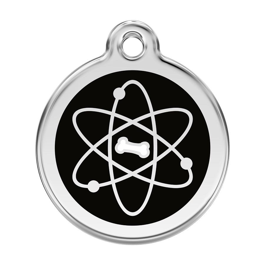 Placa identificativa Acero Inoxidable Esmalte Atomo Negro para perros
