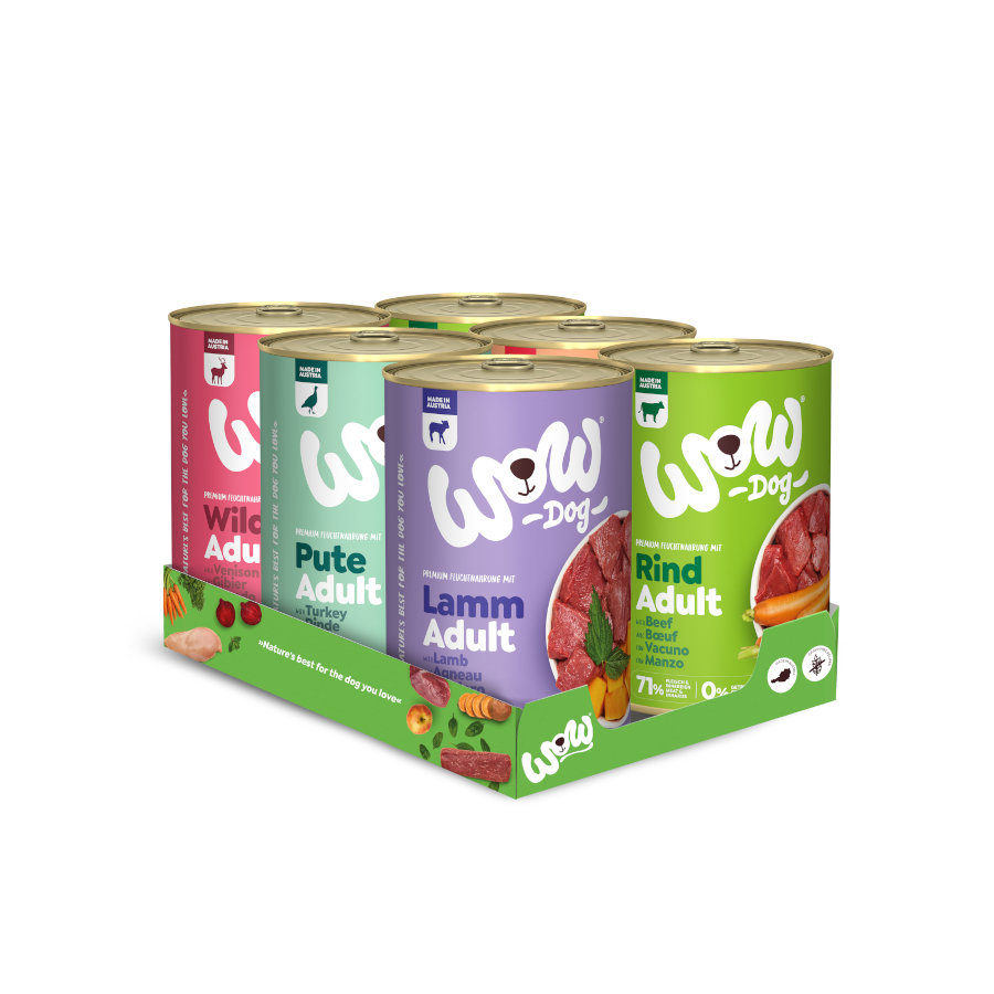 12 latas x 400 g Wow Food Adult lata para perros ¡Pack ahorro!