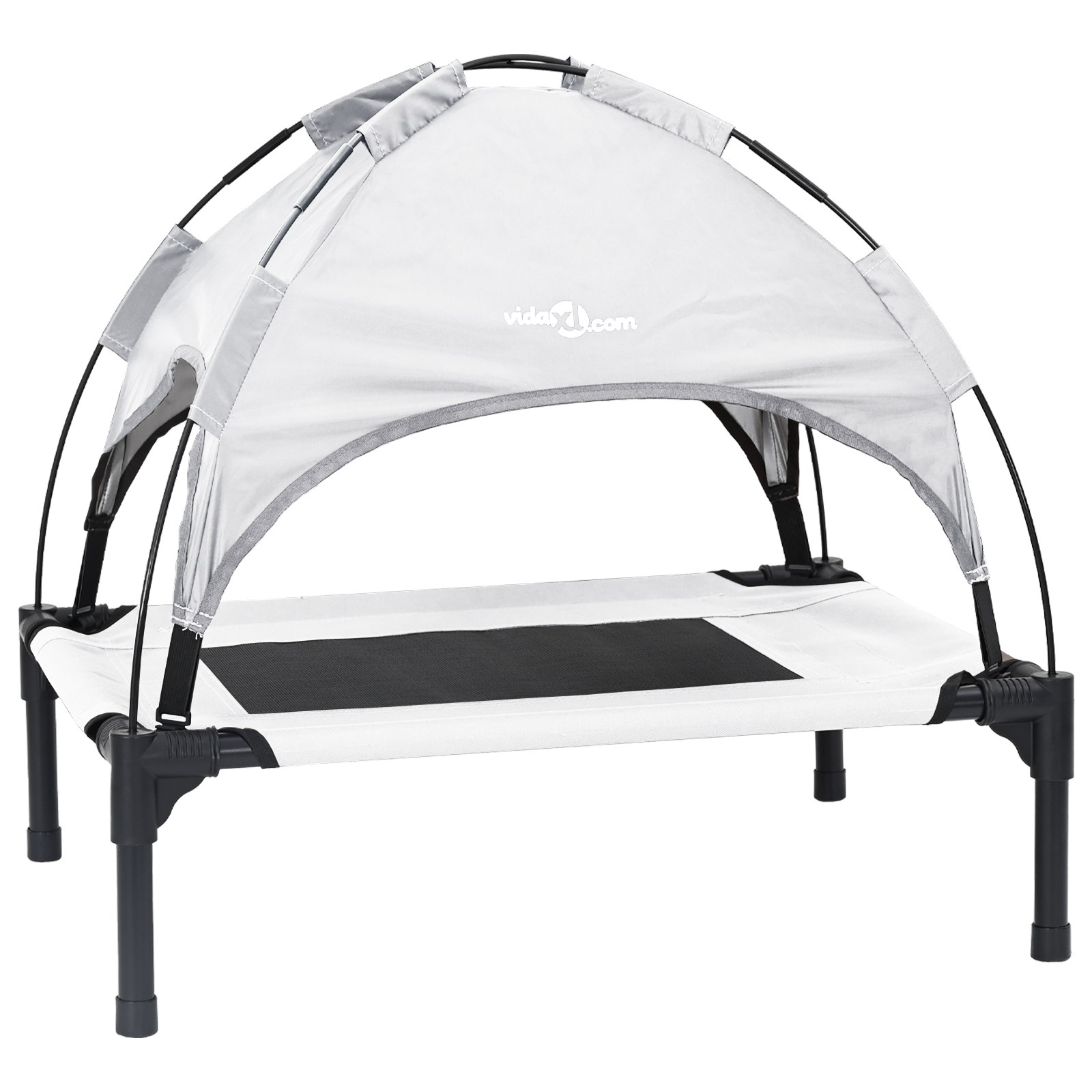 vidaXL Cama Elevada para Perro  con Techo Desmontable Gris Plateado Acero
