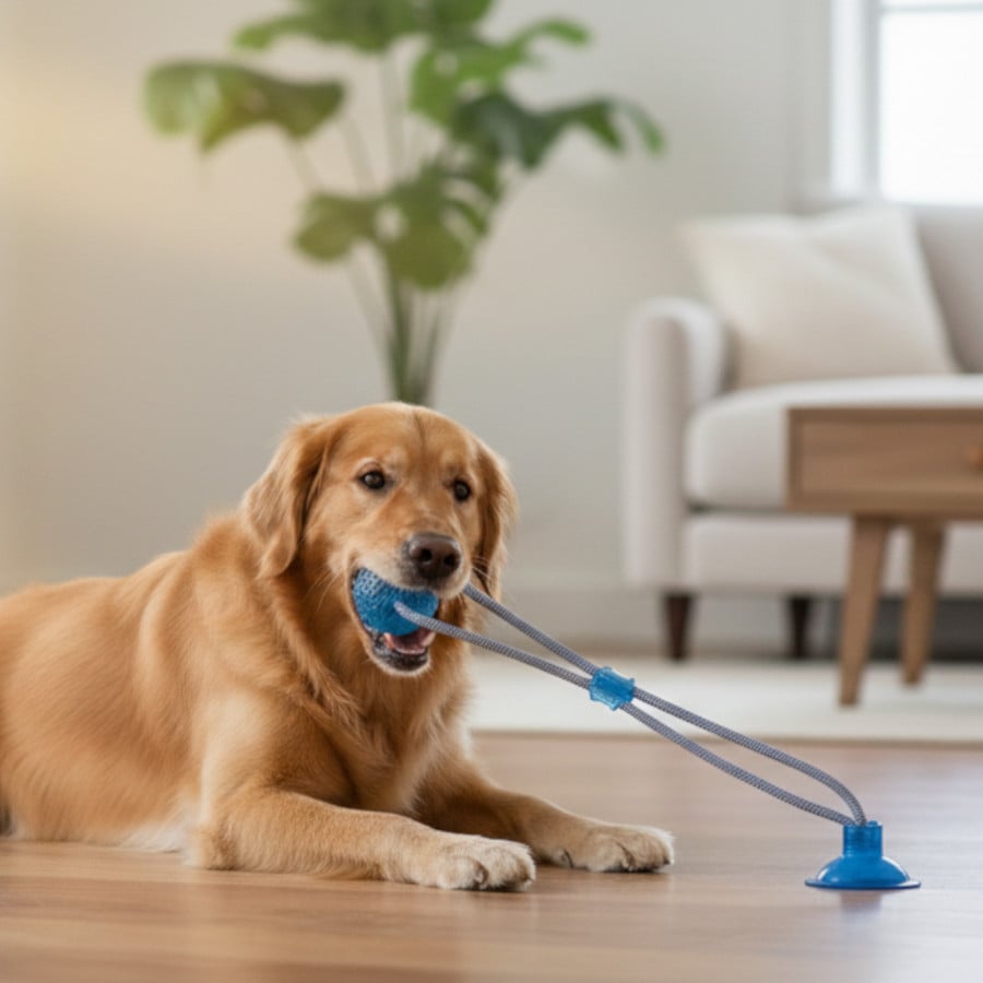 Tootoy! Mordedor de Cuerda con Pelota y Ventosa Azul para perros