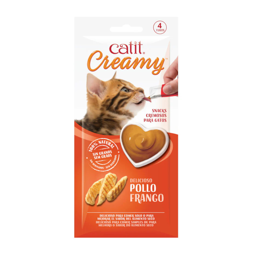 4 sobres x 10 g Catit Creamy Snack Líquido de Pollo para gatos