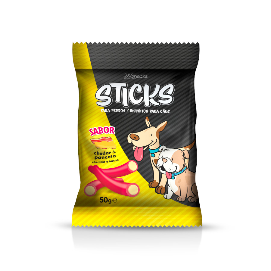 2 bolsitas x 50 g 2&Snacks Sticks de Cheddar & Bacon para perros ¡Pack ahorro!