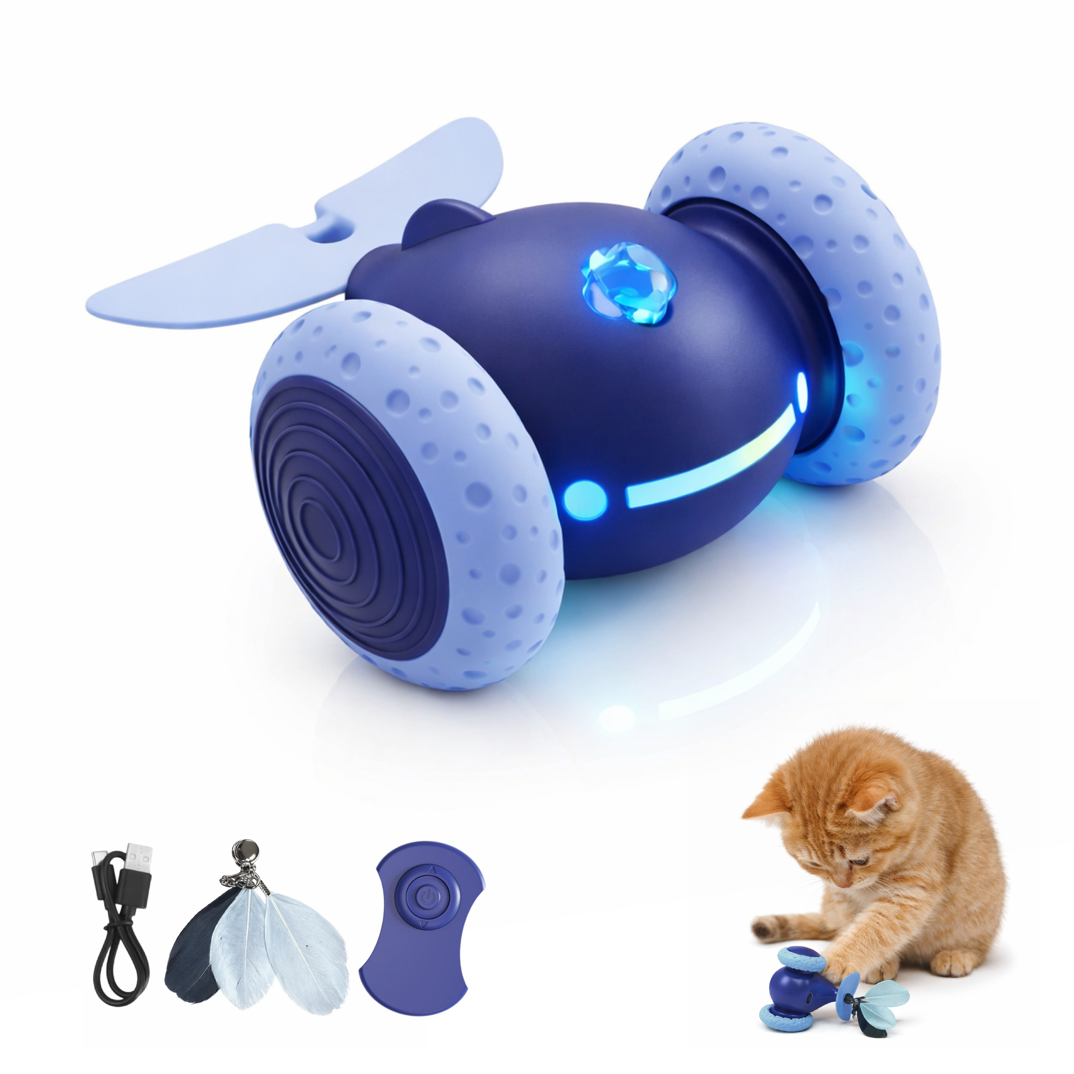 TheKingPet juguete interactivo recargable para gatos con mando, LED y plumas