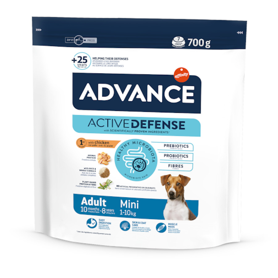 700 g Advance Active Defense Mini Adult Pollo y Arroz pienso para perros