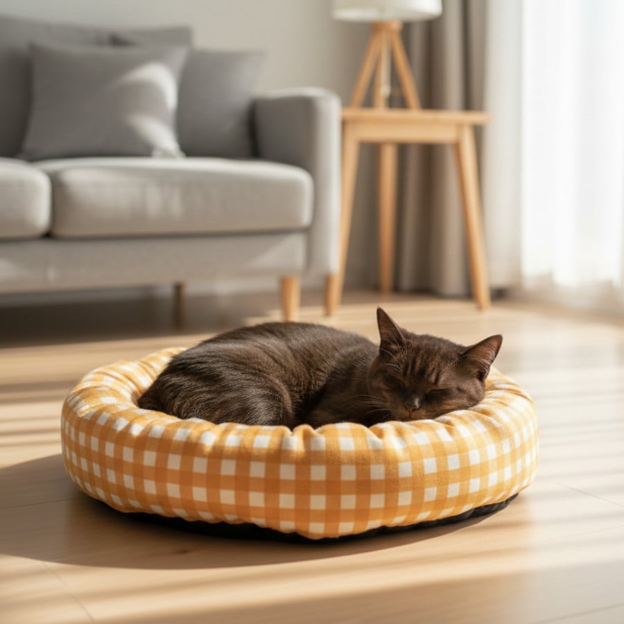 Leeby Cama Donut Vichy Naranja para gatos