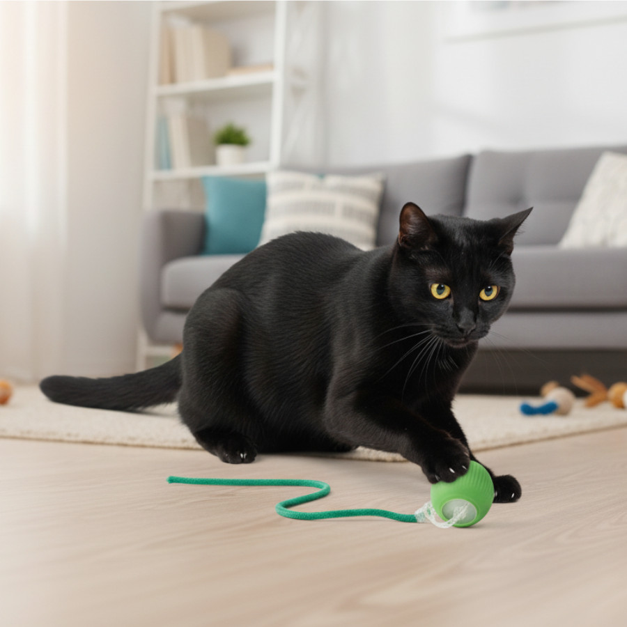 Tootoy! Pelota Interactiva con Luces y Cuerda Verde para gatos