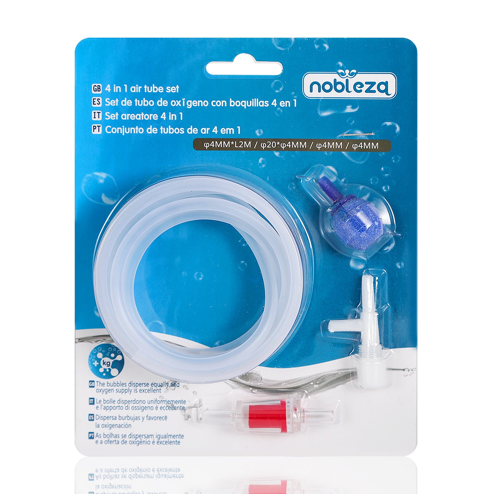 Nobleza 4-en-1 Accesorios Bomba de Aire para Acuarios, 2m x 4mm Manguera de Tubo de Oxígeno, 1 x VáLvula de RetencióN, 1 x Grifo en T, 1 x Piedra