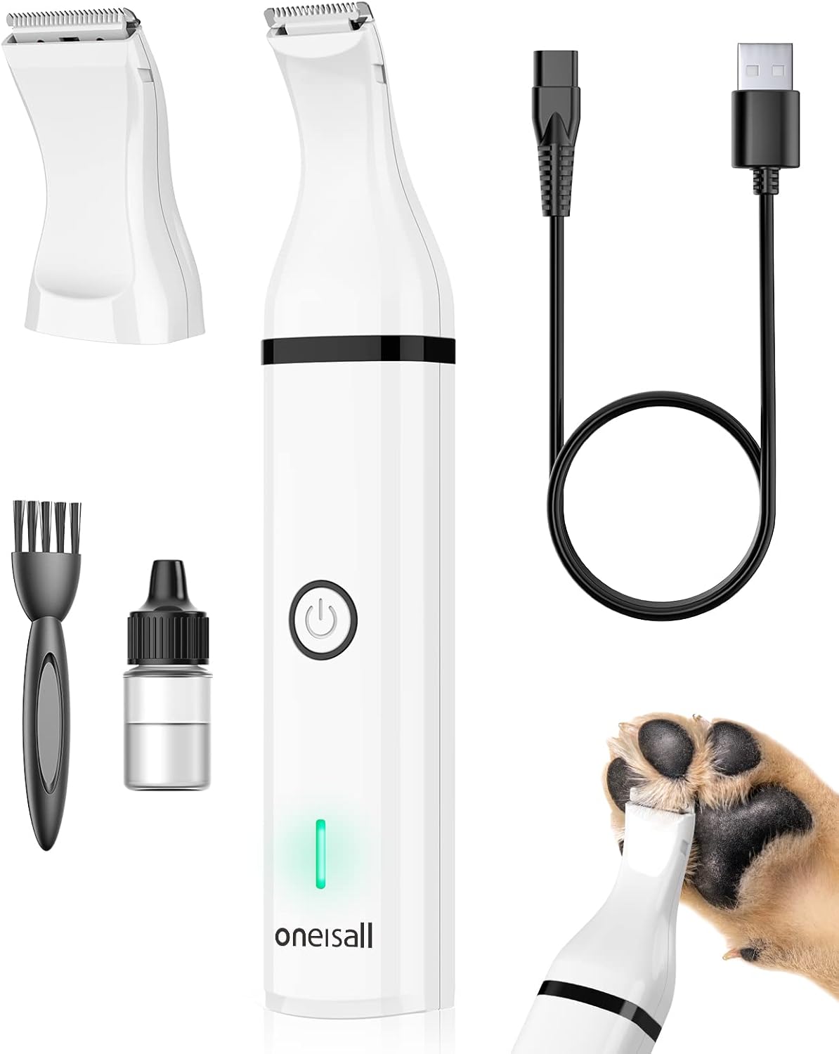 Recortadora de patas Oneisall N5 2 en 1 - Peluquería canina - Peluquería para animales - Cortapelos - Inalámbrica - Recargable - Perros