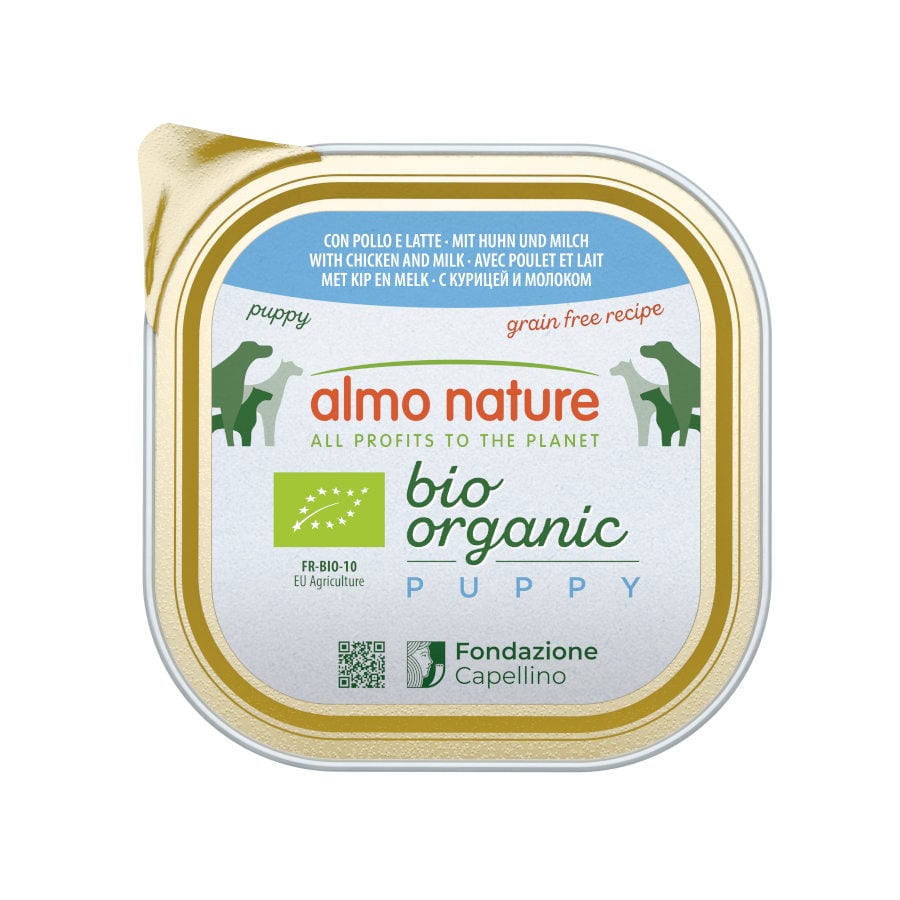 0.3 KG 100 g Almo Nature Bio Organic Puppy Grain Free Pollo con Leche tarrina para perros