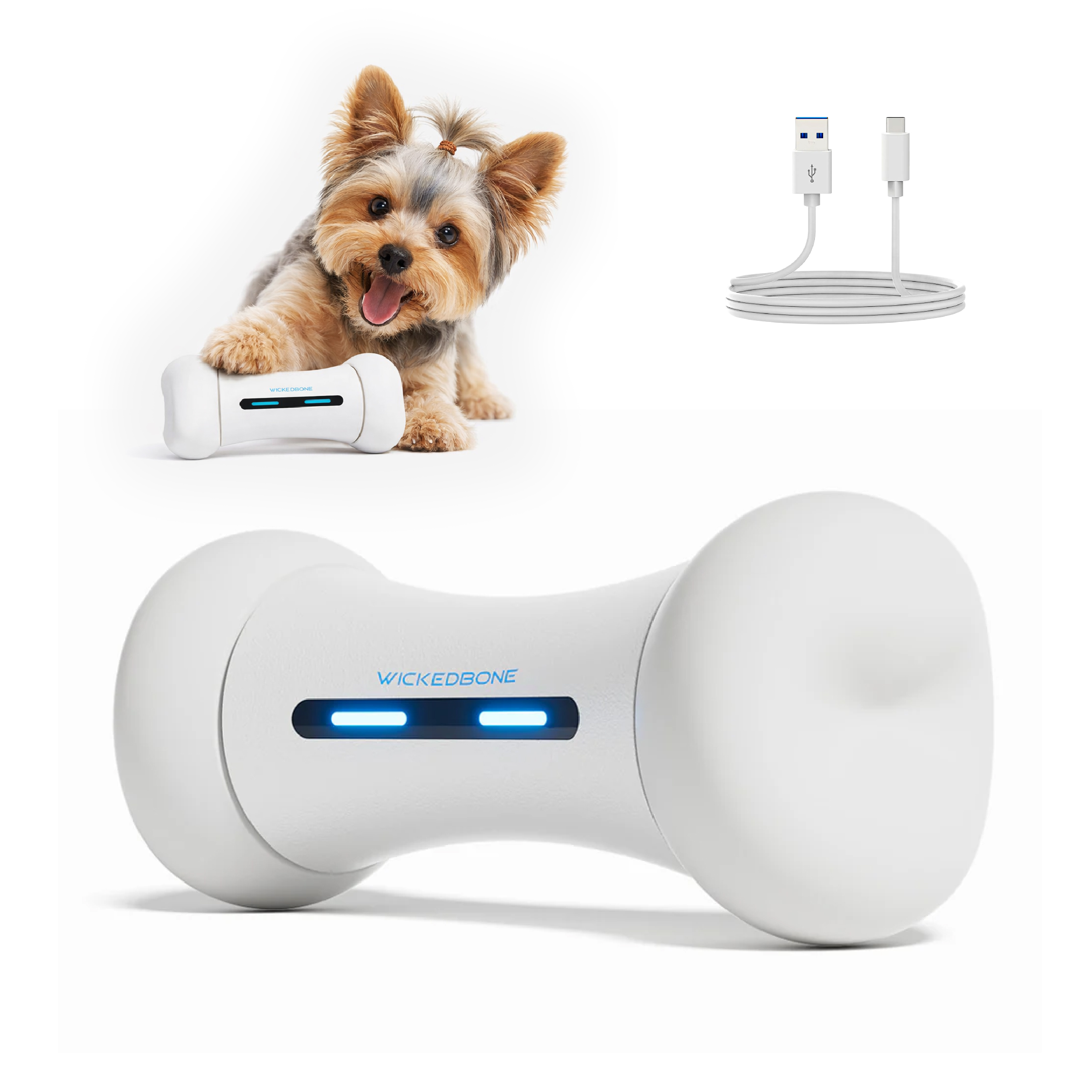 Wickedbone Juguete interactivo premium para perros pequeños y medianos, recargable y resistente al agua