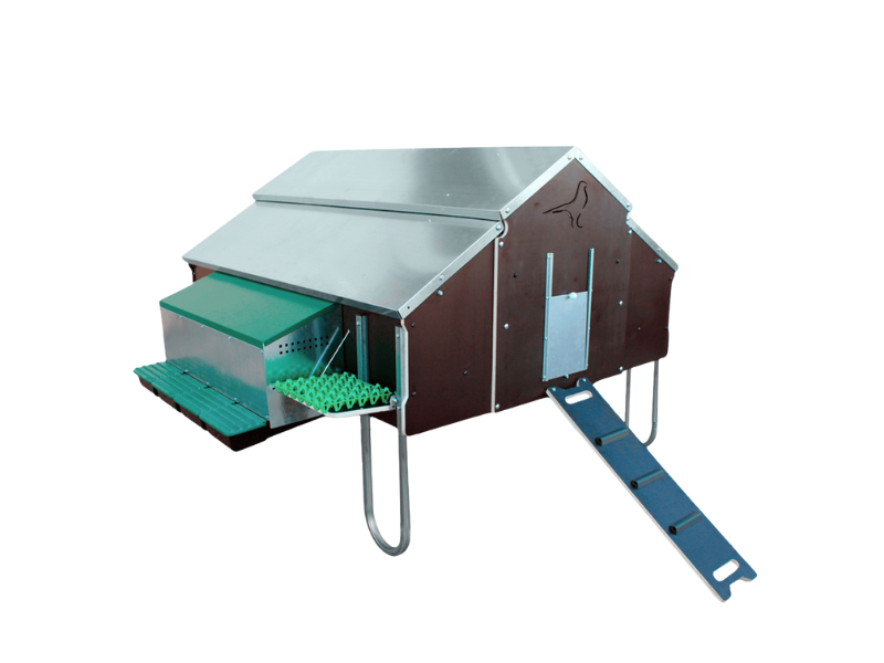 Gallinero Bretaña de madera, chapa galvanizada y plástico con una capacidad de 25-30 gallinas Con ruedas
